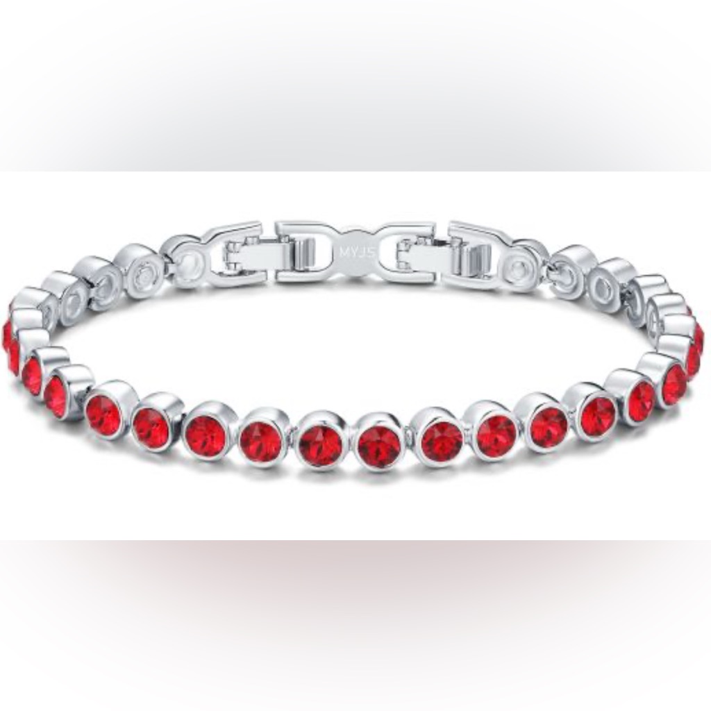 Mini Ice Bracelet Rhodium With Siam Red Swarovski Crystals And Extender Bnib